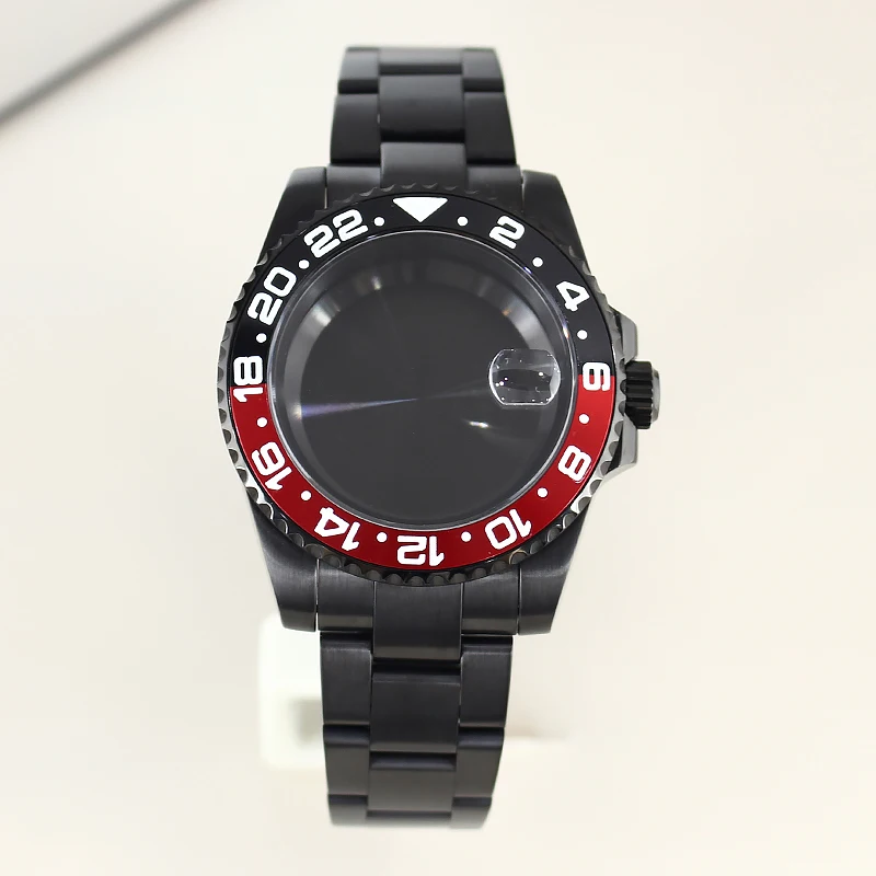 40mm NH35 Watch Case Black PVD For GMT MASTER NH35 NH36 NH34 Miyota8215 2824 Sapphire Glass Stainless Steel GMT Watch Case 20ATM
