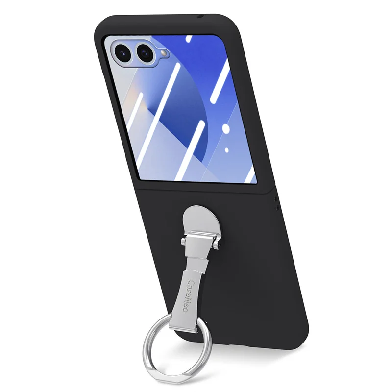 

Skin Texture Ring Holder Folding Hard Phone Case For Samsung Galaxy Z Flip 7 6 5 5G Screen Glass Protector Film Shockproof Cover