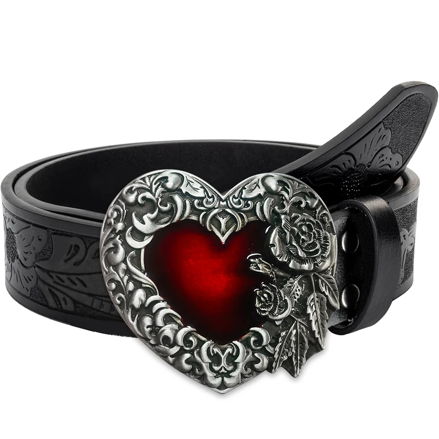 Western-Jeansgürtel für Herren, Retro-Gürtel, geprägter Herz-Rosengürtel, Schnalle, Hip-Hop-Persönlichkeit, Retro-Stil, Unisex, passend zu j
