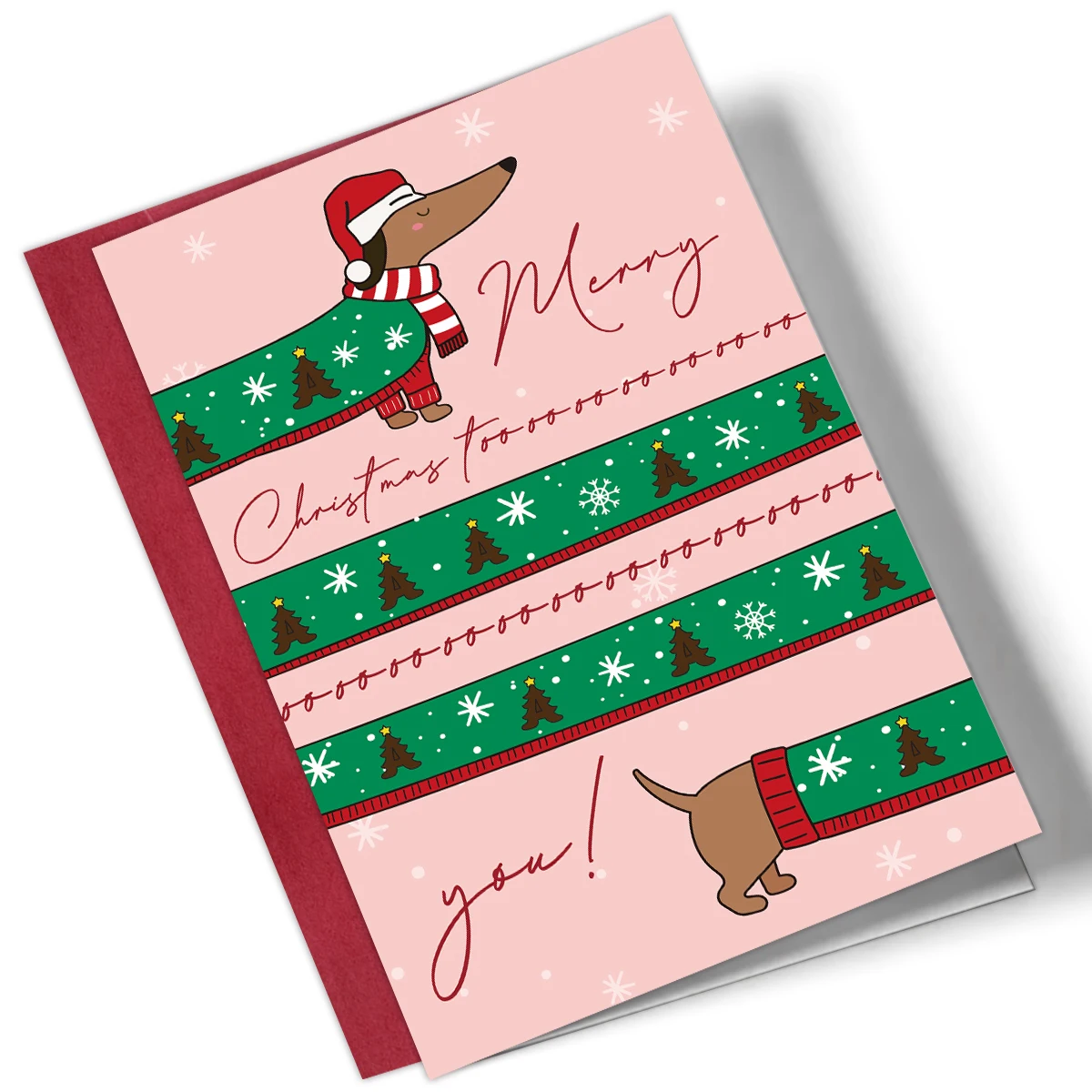 1 Stück, niedliche Weihnachtskarte mit einem langen Würstchenhund-Motiv, mit der Botschaft „Frohe Weihnachten für Sie“, ein Geschenk für Familie und Freunde, ideal für den „Secret Santa“-Austausch. – Detail 7