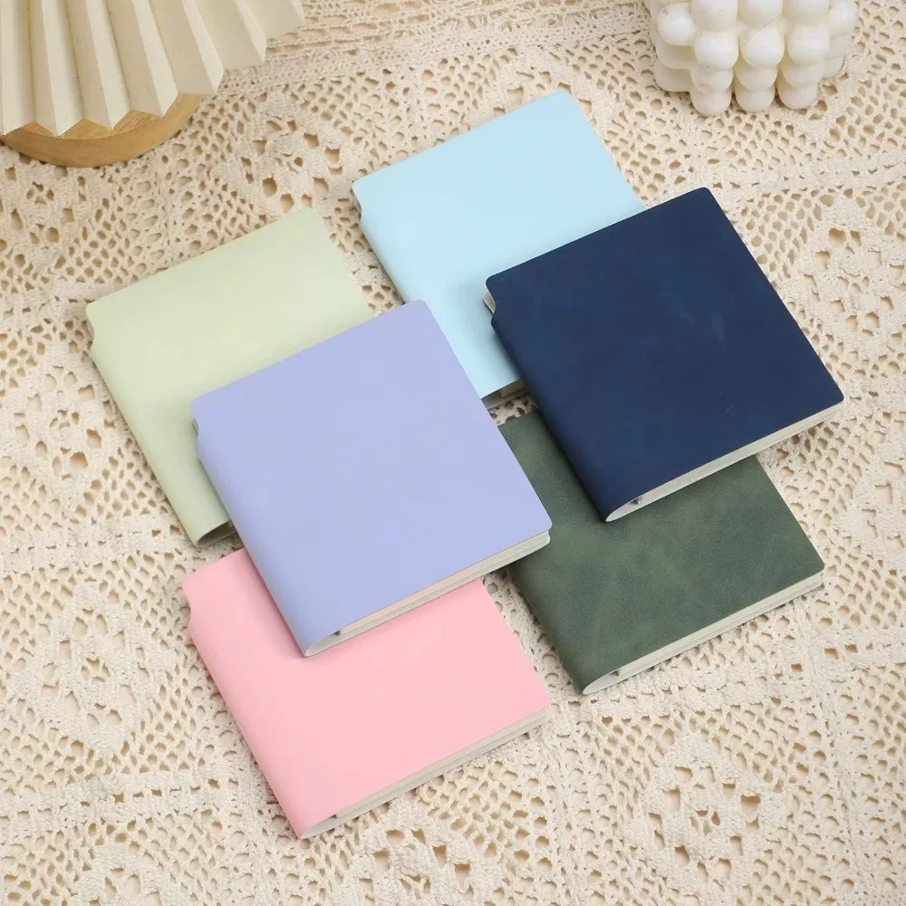 Portable Mini Blank Notebook Compact 98 Sheets/196 Pages Pocket Notebook Soft Leather Impervious To Ink Square Notebook