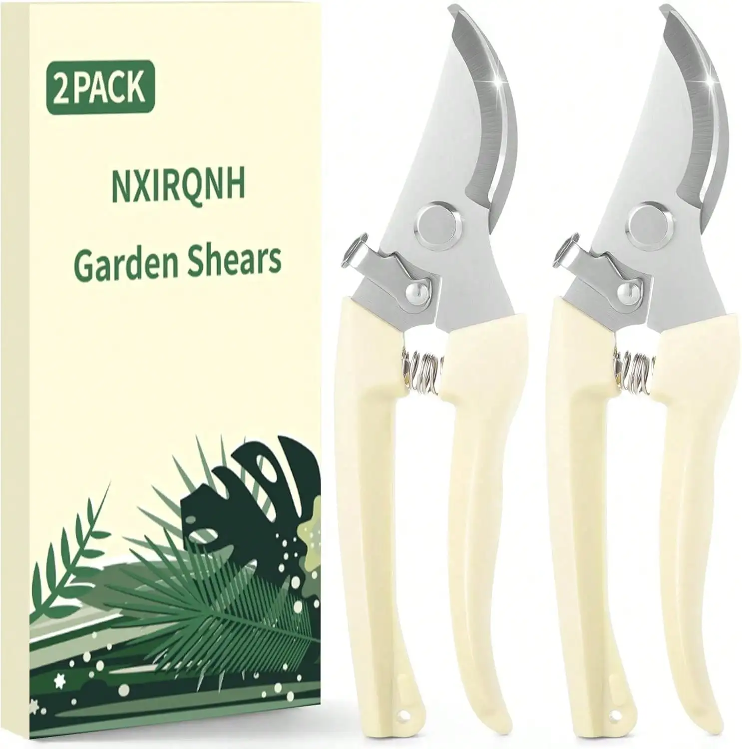 Paquete de 2 tijeras de podar para jardinería, tijeras de jardín con cuchilla afilada, tijeras de jardín de acero inoxidable con agarre cómodo, podadoras manuales para recortar ramas, flores, plantas, árboles frutales y verduras