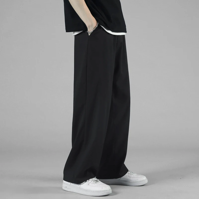 กางเกงขายาวผ้าไหมน้ำแข็งทรงตรงสำหรับผู้ชาย ใส่สบาย น้ำหนักเบา เหมาะสำหรับฤดูร้อน สไตล์ลำลอง ดูอ่อนเยาว์ ระบายอากาศได้ดี