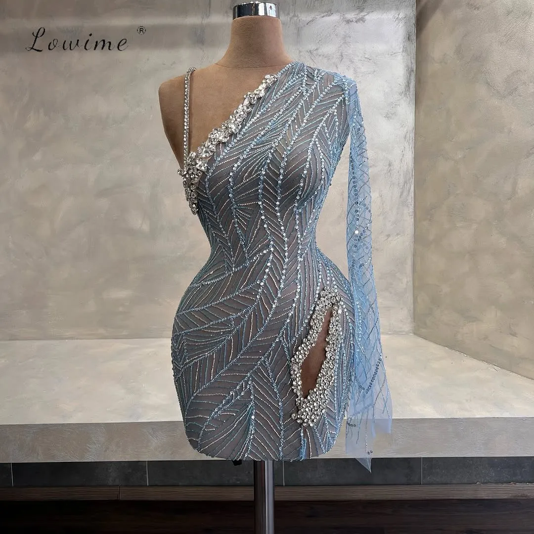 

Exquisite One Shoulder Mini Evening Dress With Crystals Sequins Party Dresses For Special Occasions Customized