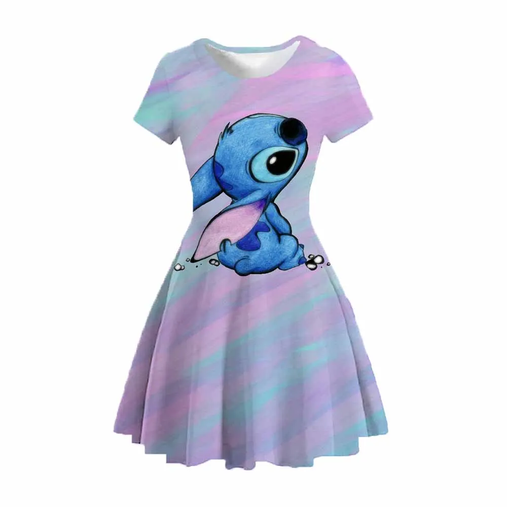 MINISO-Robe de princesse Disney Stitch pour fille, tenue de soirée, t-shirt, dessin animé, vêtements décontractés, à la mode