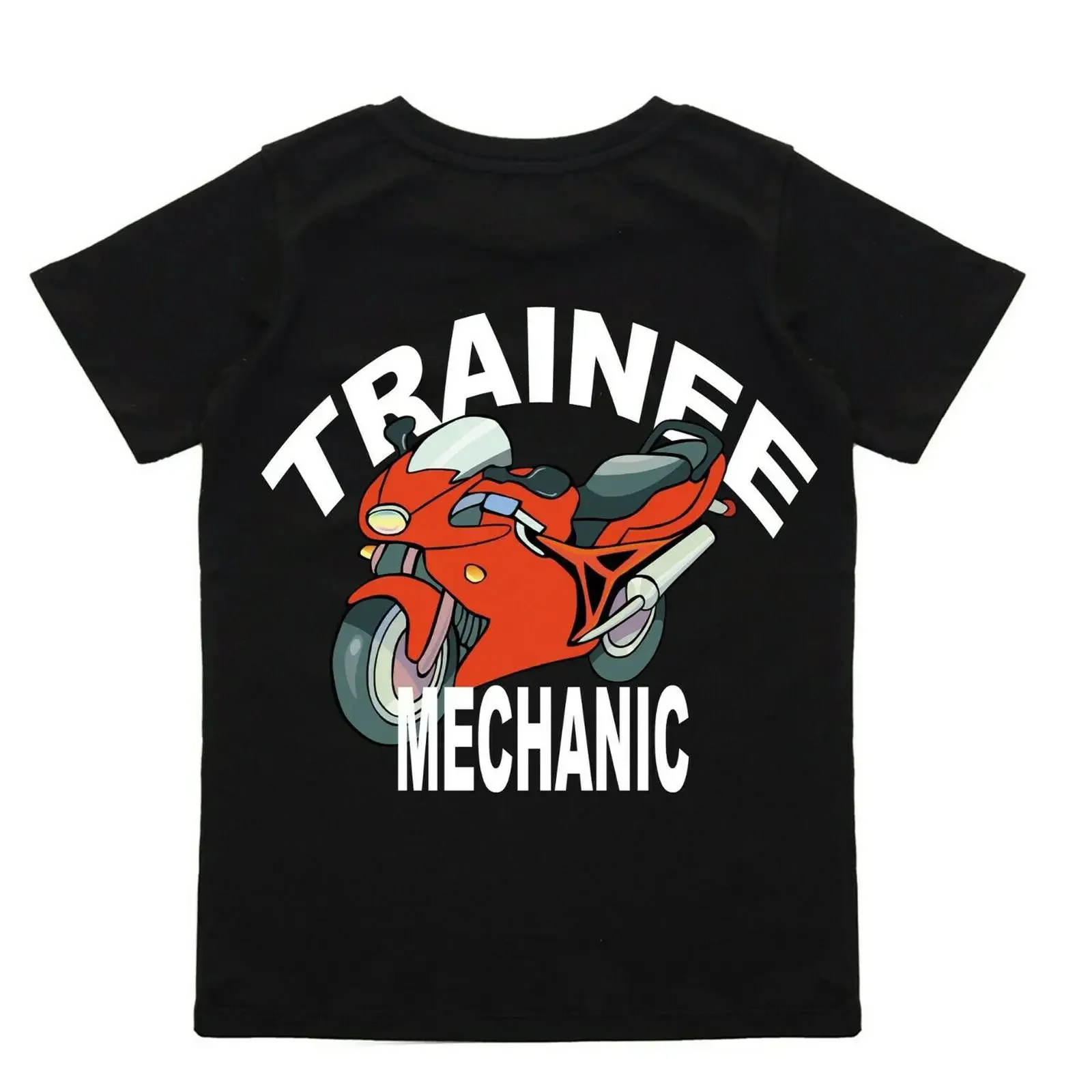 Trainee apprentice motorcycle bike mechanic black t shirt kids children 100 cotton vintage Washed Breathable graphic Casual