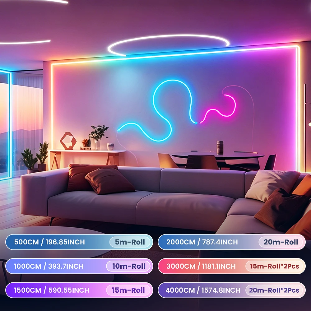 Aiopp RGB LED Neon-Streifenlicht für den Innenbereich mit Fernbedienung & App-Steuerung, 16 Millionen Farben, wasserdicht, musikgesteuert, zuschneidbar, flexibles Seillicht für Schlafzimmer, Zuhause,