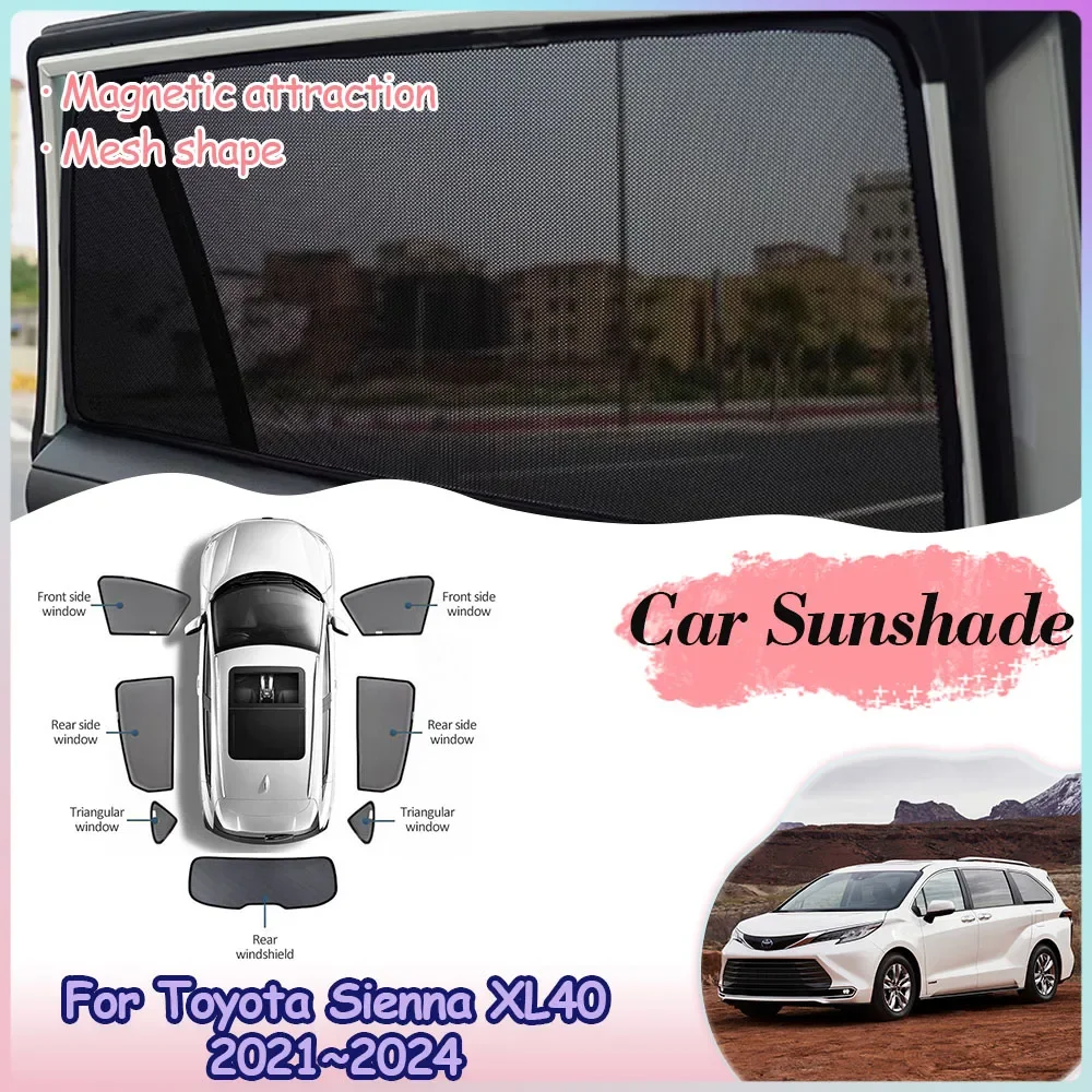 Car Magnetic Sunshades for Toyota Sienna XL40 AXLH40 2021~2024 Windshield Visor Mesh Rear Windows Sun Shield Curtain Accessories