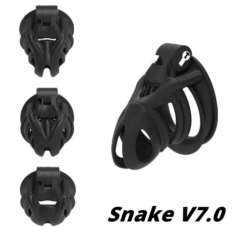 Male Chastity Device New Snake 3D EVO Cage Mamba V7.0 With 4 Double-Arc Cuff Penis Rings Cobra Cock Belt Adult Toys For Men