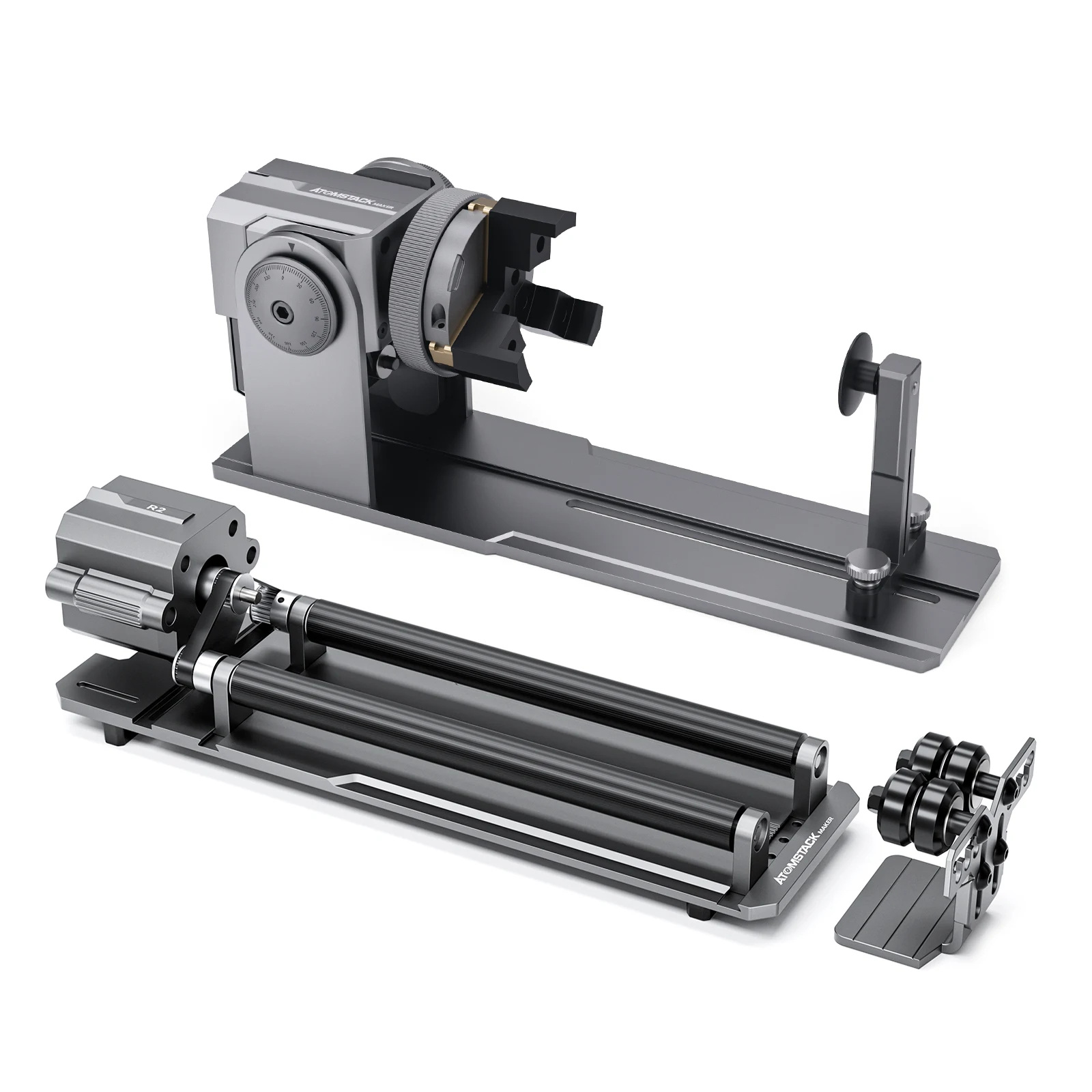 Atomstack Maker R1 Pro Multi-function Chuck and Roller Rotary with 3 Sets of Jaws Adjustable Diameter and Angle Support Carving