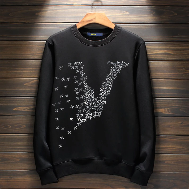 

Luxury men's sweater hoodies men's autumn and winter trends new rhinestone letters round neck tops fashion handsome casual long