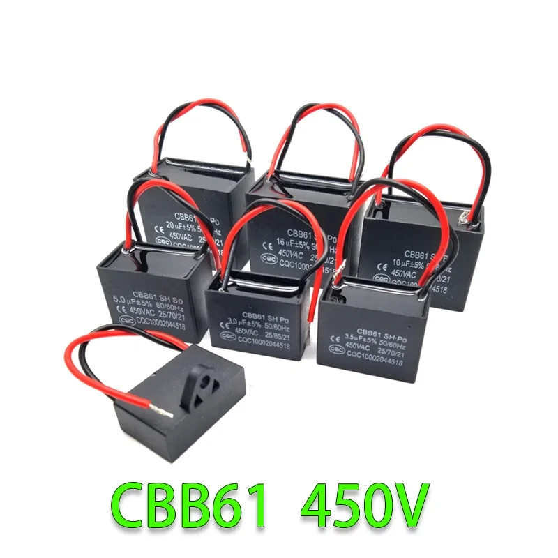 CBB61 450V 1UF 1.2UF 1.5UF 2UF 2.5UF 3UF 3.5UF 4UF 4.5UF 5UF 8UF 10UF 18UF 20UF 25UF Terminal Ceiling AC Fan starting capacitor