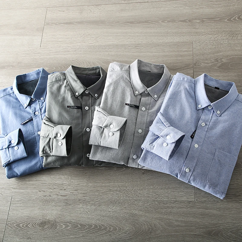 

Thiened Fce Waed Ox Cloth Casual irt Men's Winter Stand Fit Long Sve Faion Urban Sle Daily Wear