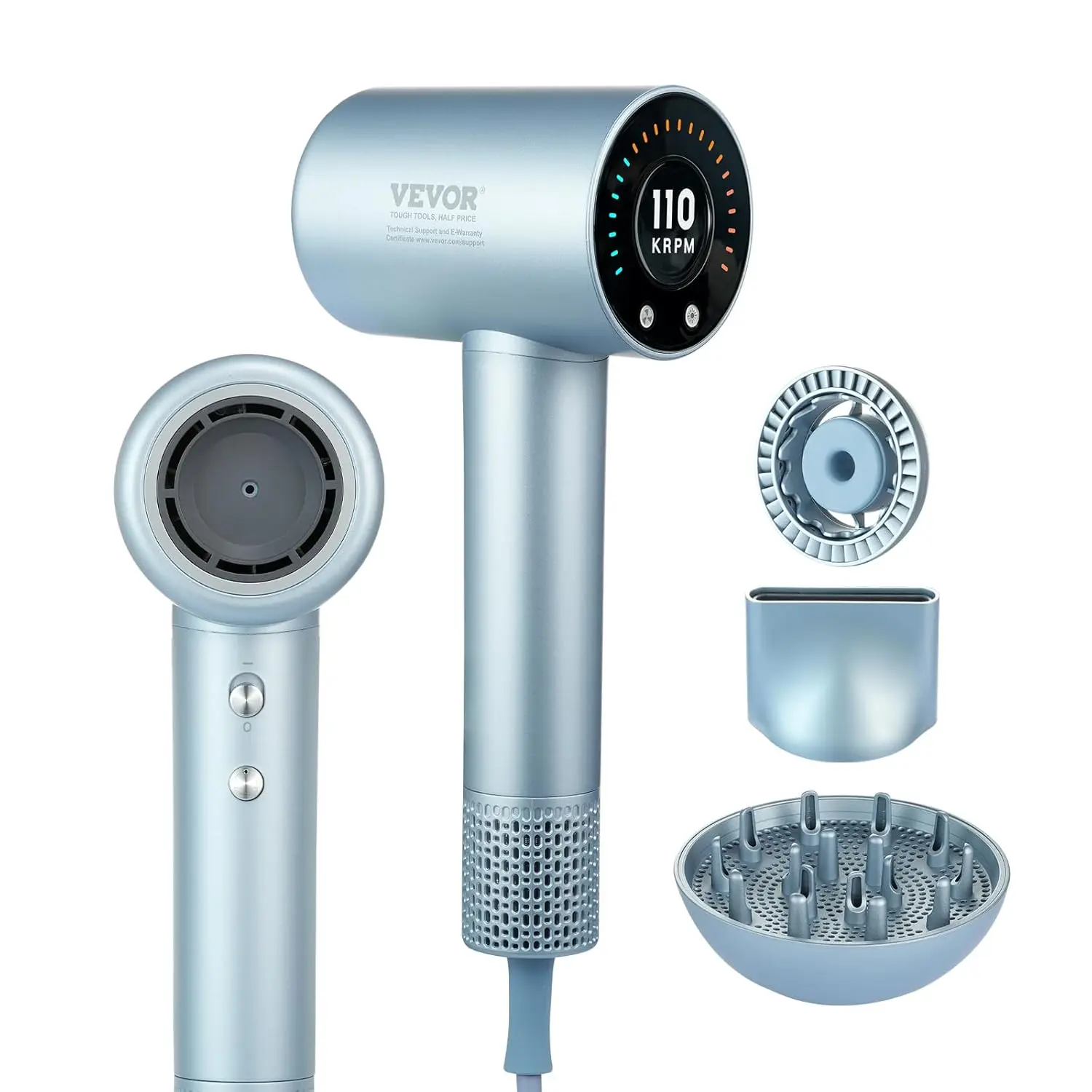 

High-Speed Hair Dryer with 105,000RPM Brushless Motor, 200 Million Negative Ions Hair Blow Dryer, 4 Temps & 3 Speeds