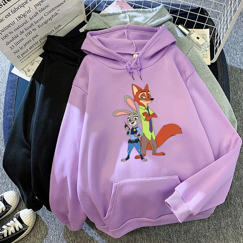 Cute Nick and Judy Hoodie Women Zootopia Hoodies Print Cartoon Movie Clothes Long Sleeve Loose Sweatshirts Harajuku Tops