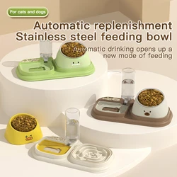 3 in 1 Pet Bowls with Water Feeder Detachable 15° Tilted Cat Bowl Automatic Drinking Feeder for Small or Medium Cats and Dogs