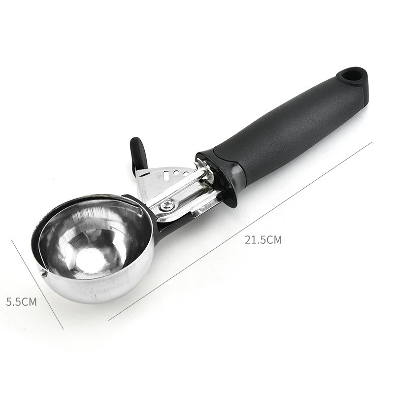 Stainless Steel Ice Cream Scooper Multifunctional Pressable Fruit Spoon Dual-Purpose Ice Cream Ball Spoon Kitchen Supplies