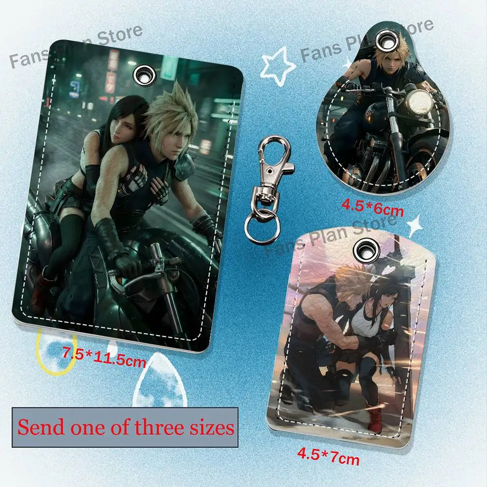 Cloud S-Strife FF7 PU Leather Card Holder Keychain Key Ring Door Lock Access Tag ID Access Card Air Tag Case Keychain Card