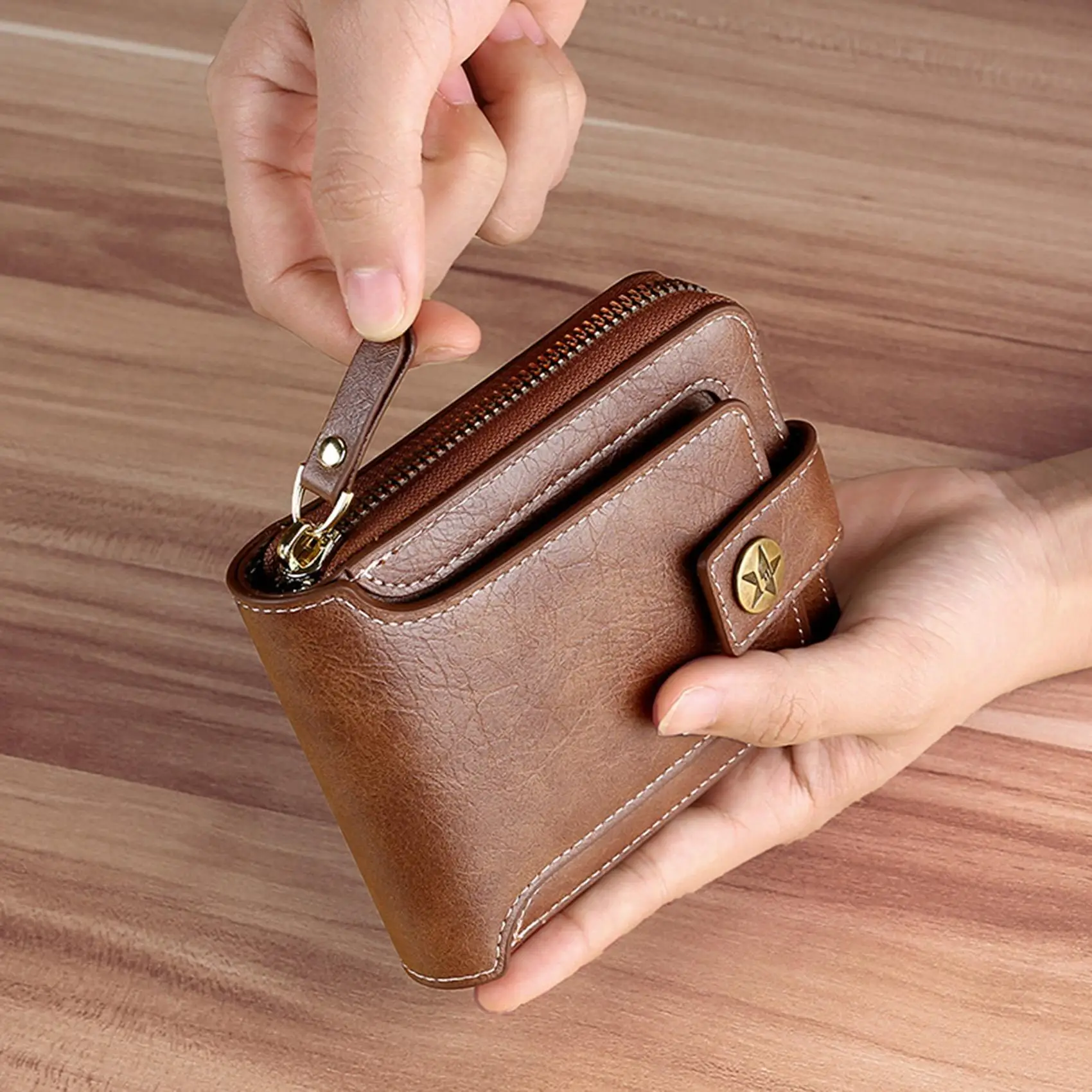 Men Vintage Wallet Zipper Business Card Holder Money Bag Wallet Male Short Slim Male Purses Money Clip Credit Purses