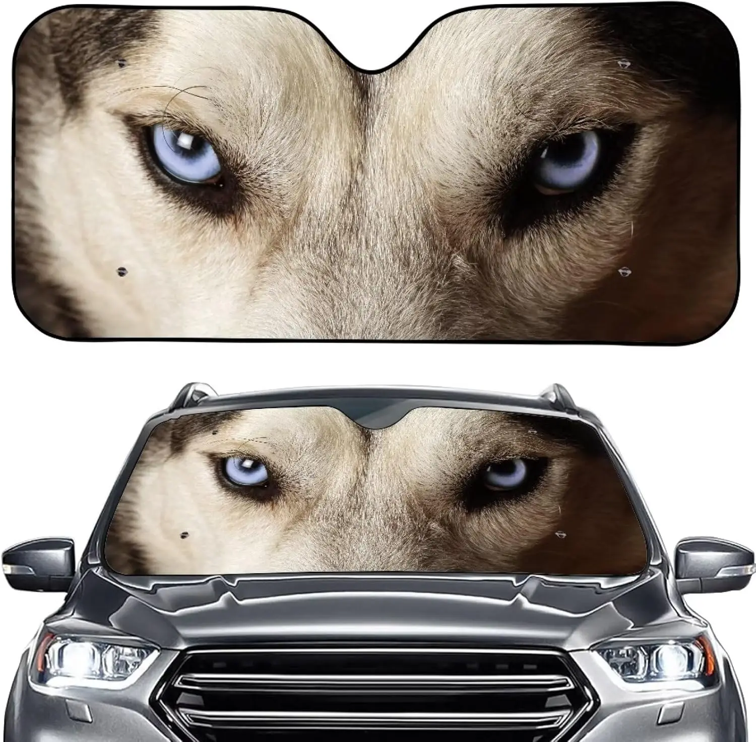 

Husky Eyes Print Auto Windshield Sun Sha With Suction Cups, Foldable Sunshas Reflect UV Sun And Heat And Protect