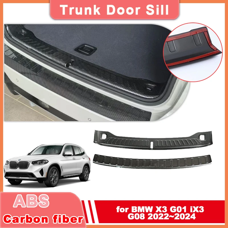 

Car Trunk Door Sill for BMW X3 G01 iX3 G08 2022~2024 Carbon Fiber ABS Threshold Guard Plate Trim Strips Sticker Part Accessories