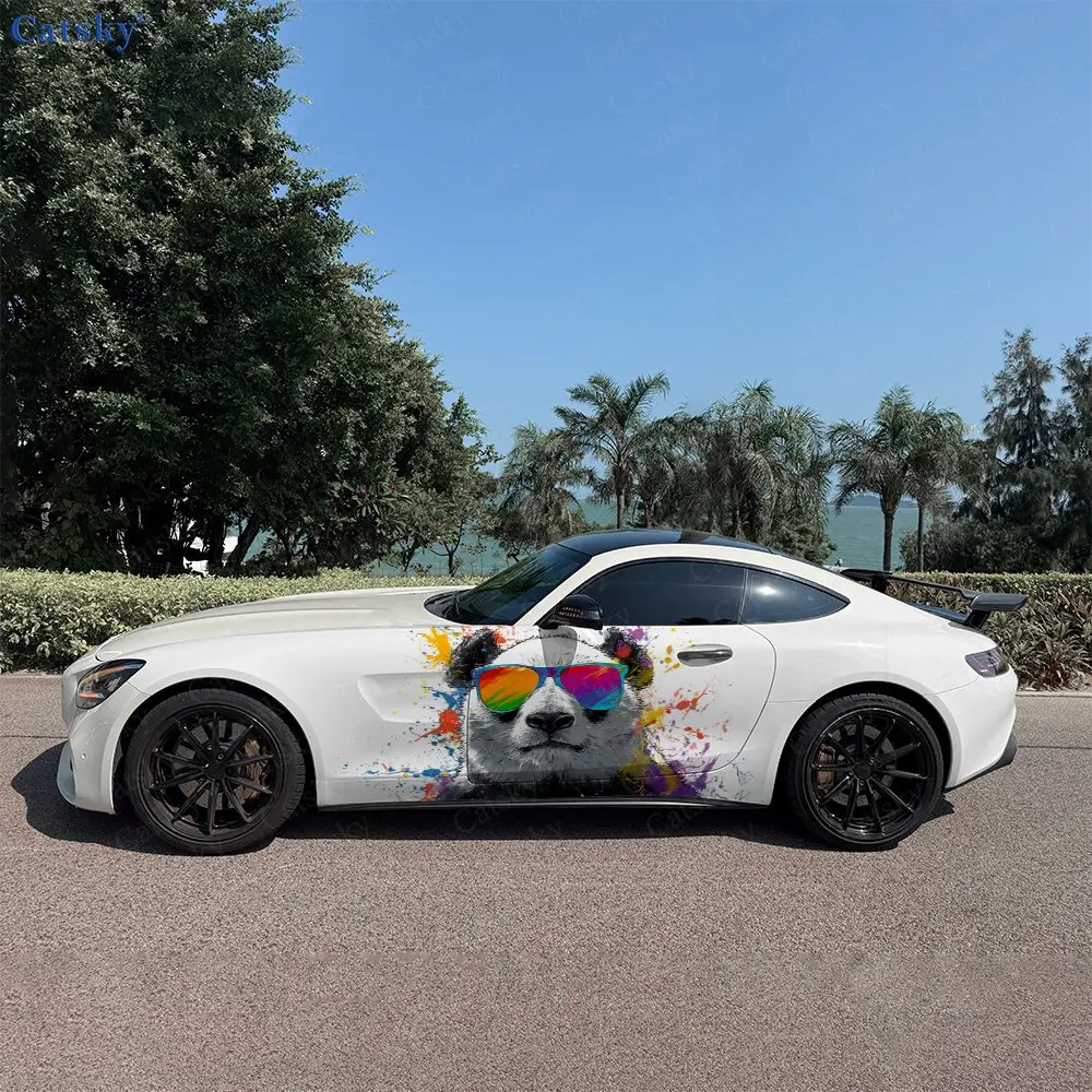 2pcs Street Style Panda Car Side Wraps, Self-Adhesive PVC Waterproof & Scratch-Resistant Stickers, Car Accessory Gift