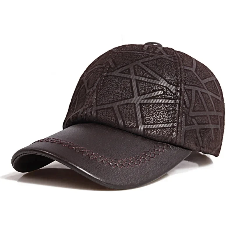 2026 Men Genuine Leather Baseball Caps Adjustable Sheepskin Men Youth Duck Tongue Dad Hats 55-60cm Geometric LIrregular printin