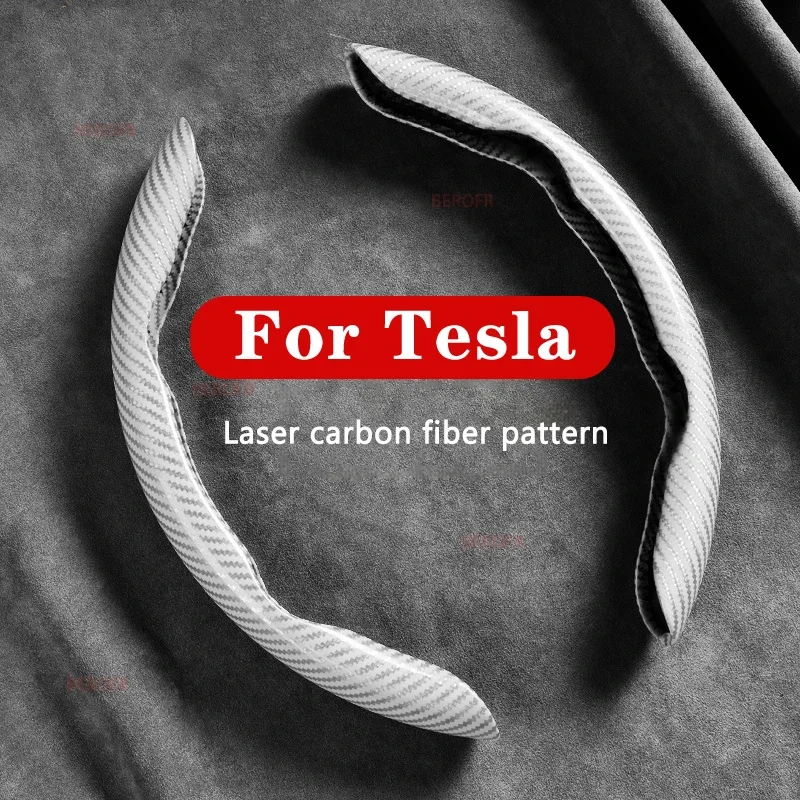 Für Tesla Modell 3 Y Modell S Modell X 2 stücke Laser Carbon Faser Silikon Auto Lenkrad Abdeckung Nicht-slip