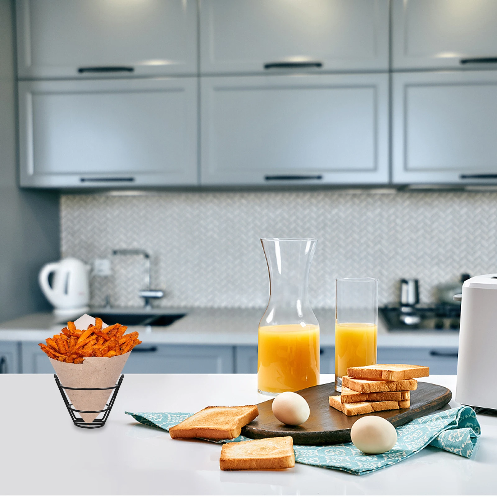 

2pcs French Fries Basket Metal Snack Stand For Fried Chicken Restaurant Tableware Appetizer Serving Rack Kitchen Storage Basket