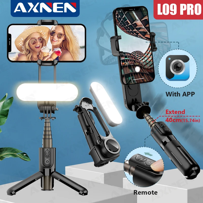 AXNEN L09 PRO Wireless Bluetooth Selfie Stick Tripod Handheld Gimbal Stabilizer Monopod with Fill Light Shutter for IOS Android