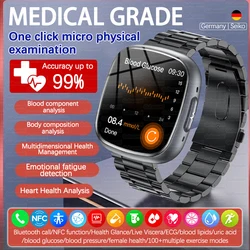 2025New Accurate Blood Glucose Uric Acid Smart Watch Men Micro Physical Examination Five Organ Health Bluetooth Call NFC Watches