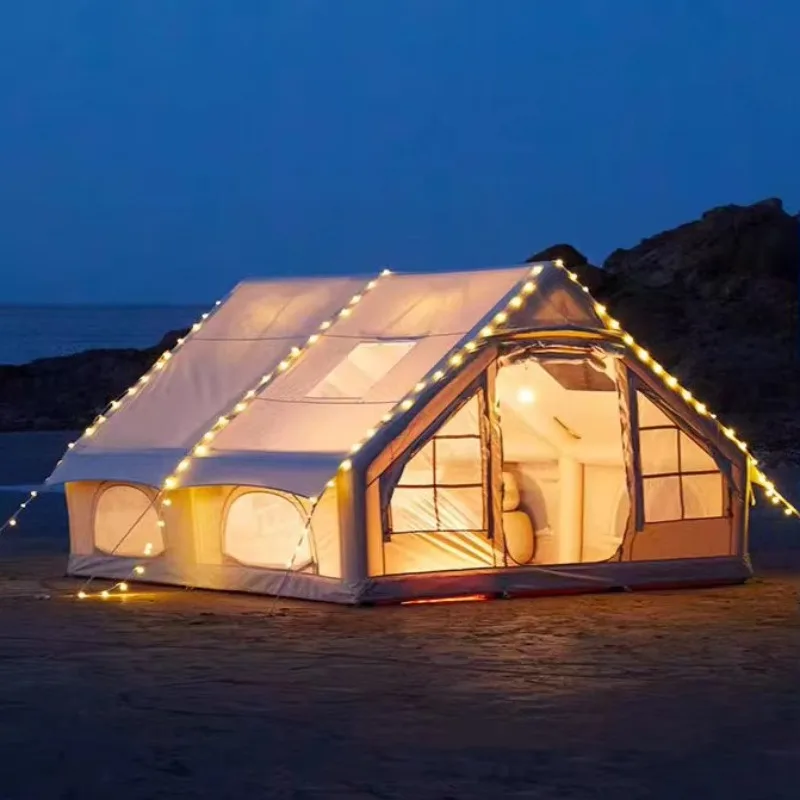 #￥Large 4 Seasons Inflatable Double Layer Two Bedrooms Oxford Cloth Tent 6-8 Person Outdoor Camping Family Tent