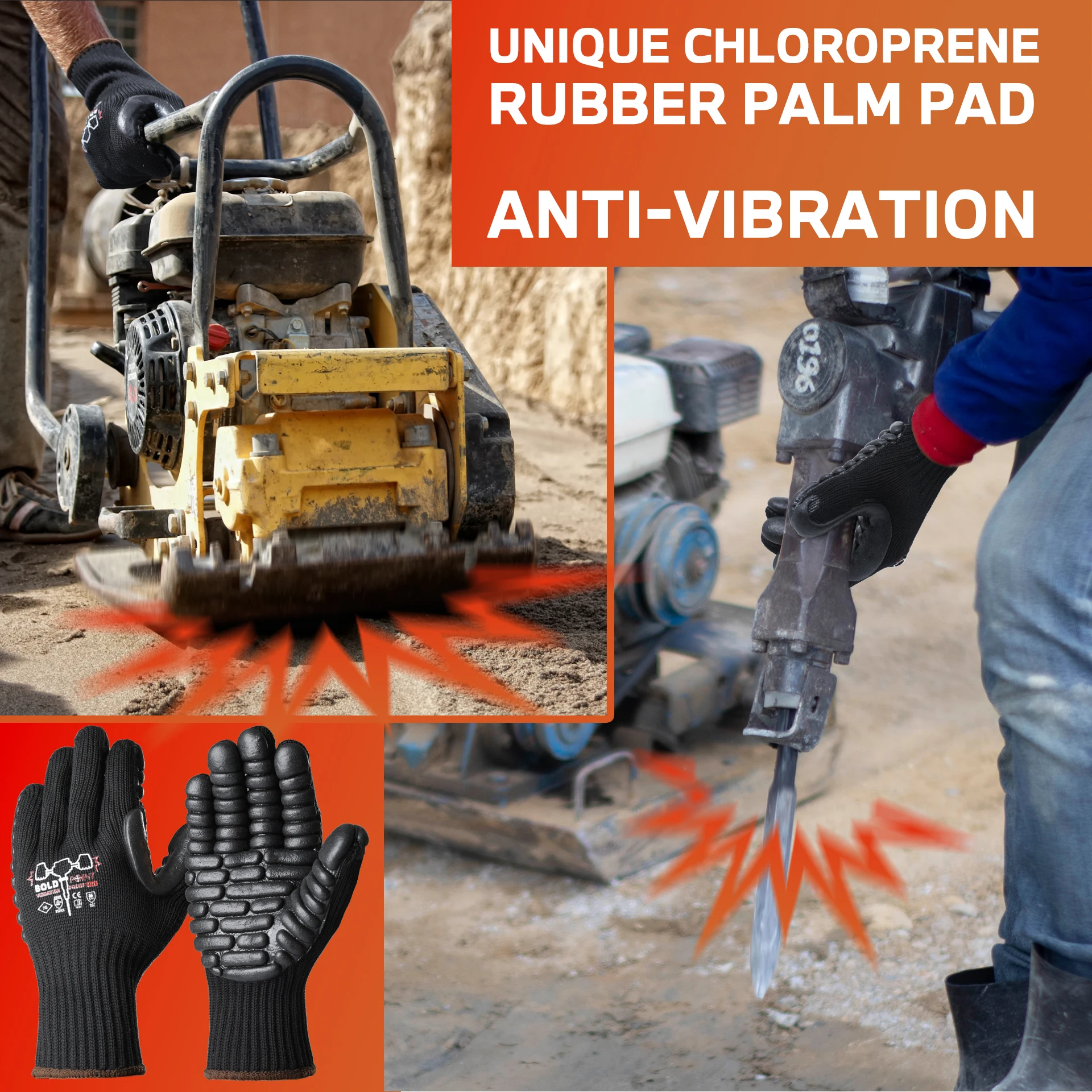 1 Pair Lightweight Anti-Vibration Gloves for Power Tools with Glove Clip - Reduces Fatigue, for Grinders, Saws, Mowers