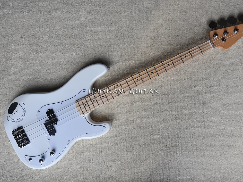 4 Strings White P Electric Bass Guitar with  Maple Fretboard,20Frets,Customizable