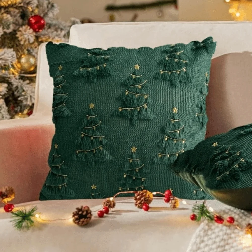 

New Christmas Day Pillowcase Xmas Tree with Light Short Cushion Slipcover Reindeer Throw Pillow Cover Holiday Supplies