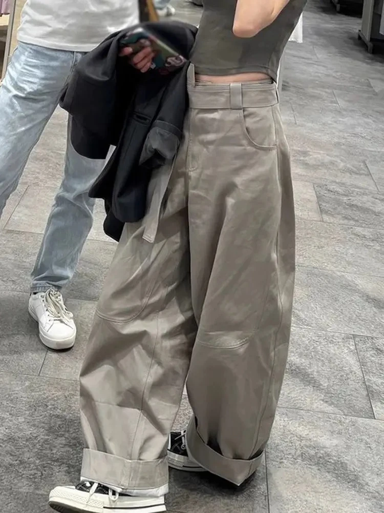 HOUZHOU Vintage Women Baggy Pants Harajuku Y2k Hip Hop Style Oversized Trousers Grunge High Waist Wide Leg Pants Streetwear