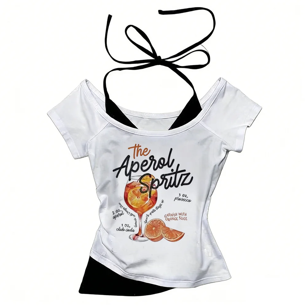Camiseta Aperol Spritz para mujer, camiseta estética Vintage gótica colorida de los años 80, camiseta Grunge Pastel Grunge University harajuku Digital 80s