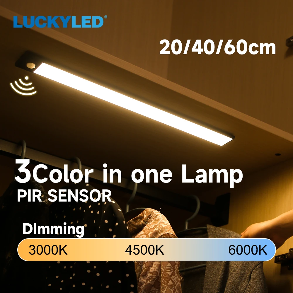 20/40/60CM Magnet PIR Motion Sensor LED Kitchen Cabinet Lighting Dimming Night Lamp 5V USB Rechargeable Wardrobe Lampagnetic