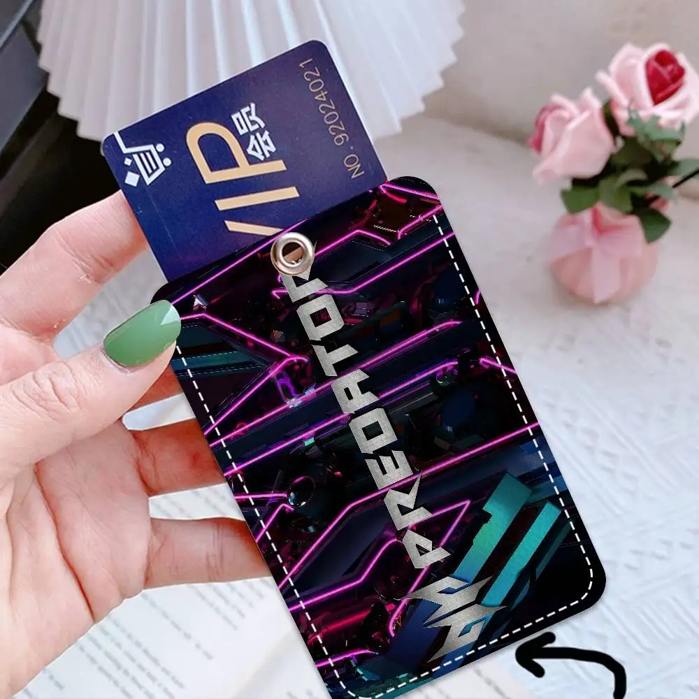 P-Predator Rectangle ID Card Case Keychain Access Card Bag Key Tag Ring Leather Card Holder Key Ring Access