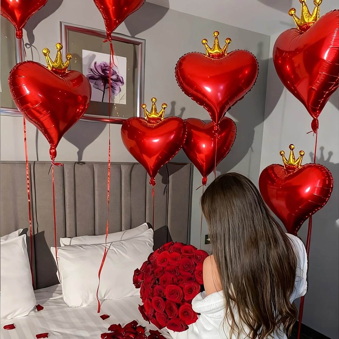 6 Stück Herzförmige Kronen-Aluminiumfolienballons, Valentinstag Romantische Hochzeit Brautparty Jubiläum Verlobungsfeier Zubehör