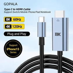 USB C to HDMI Cable 8K@60Hz 4K@120Hz HDTV Adapter Converter, Type C to HDMI Cord for MacBook iPad iPhone 15 16 17 Series Samsung