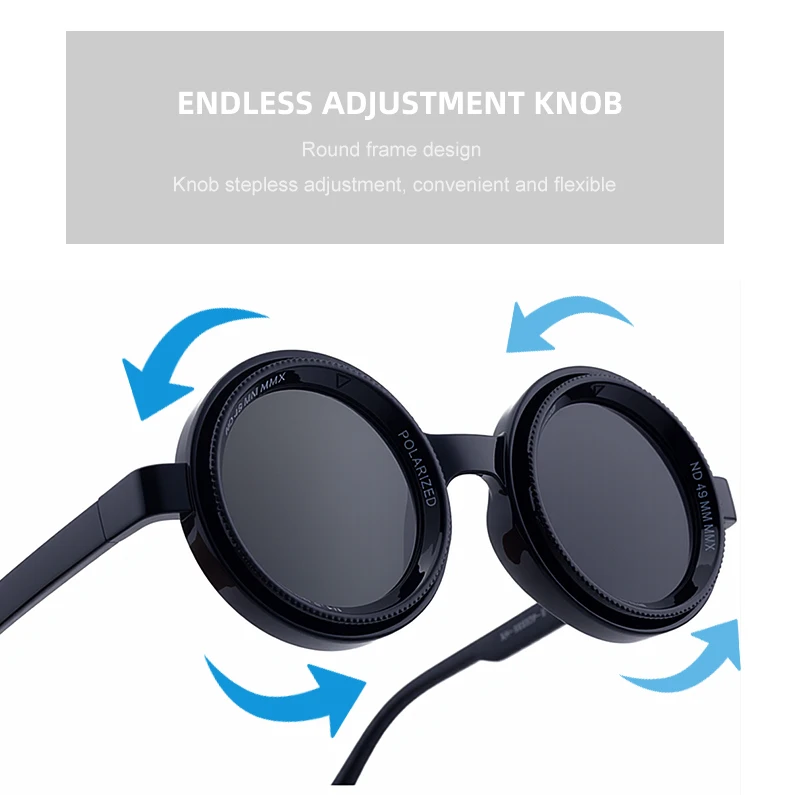 ND9 Verstellbare Dimmbare Sonnenbrille für Männer, Steampunk Retro Kleiner Rahmen Runde Sonnenbrille, Outdoor Angeln UV400 Fahrbrille für Herren – Detail 6