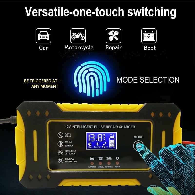  12V 6A Automatic Car Battery Charger Digital LCD Display12AH Power Pulse Repair Chargers Wet Dry Lead Acid Battery Chargers 
