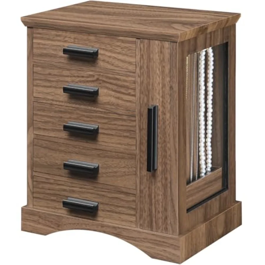 

Jewelry Box for Women Jewelry Organizer with Arc-Shaped Bottom Wooden Jewelry Box Side Transparent Window Vertical Storage for