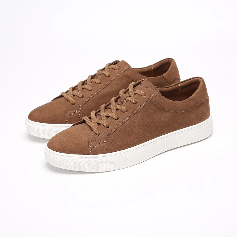 White Background Washed Cowhide Spring New Product Old Money Style High-end Board Shoes Men's Leather Lace-up