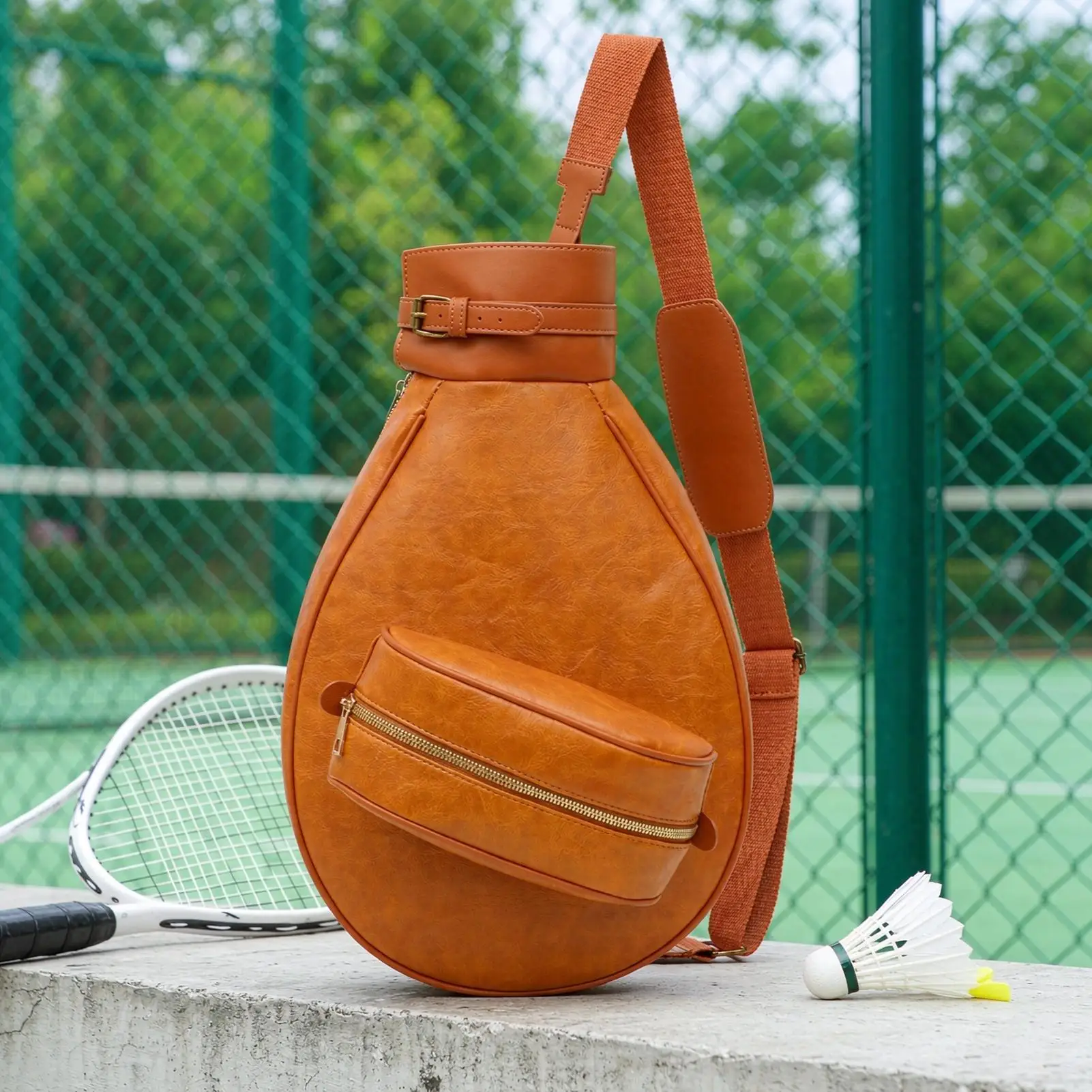 Tennis Racquet Bag Adjustable Strap Waterproof PU Storage Sling Case Tennis Shoulder Bag For Women Men Player Gym Beach Sport
