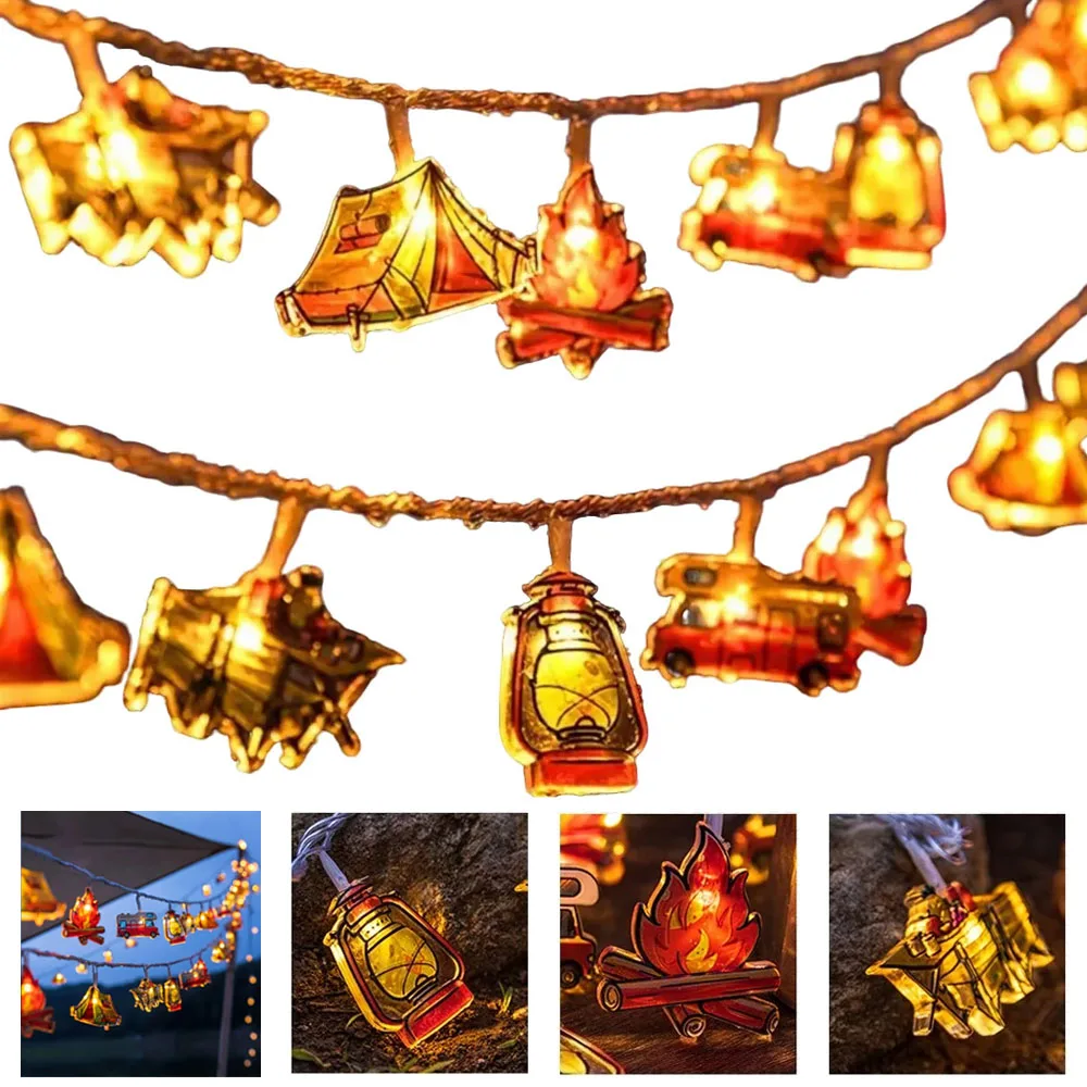 

2025 LED Camping Pattern String Lights Camping Shape Atmosphere Decorative Fairy Lamp for Outdoor Camping Home Garden Yard Decor