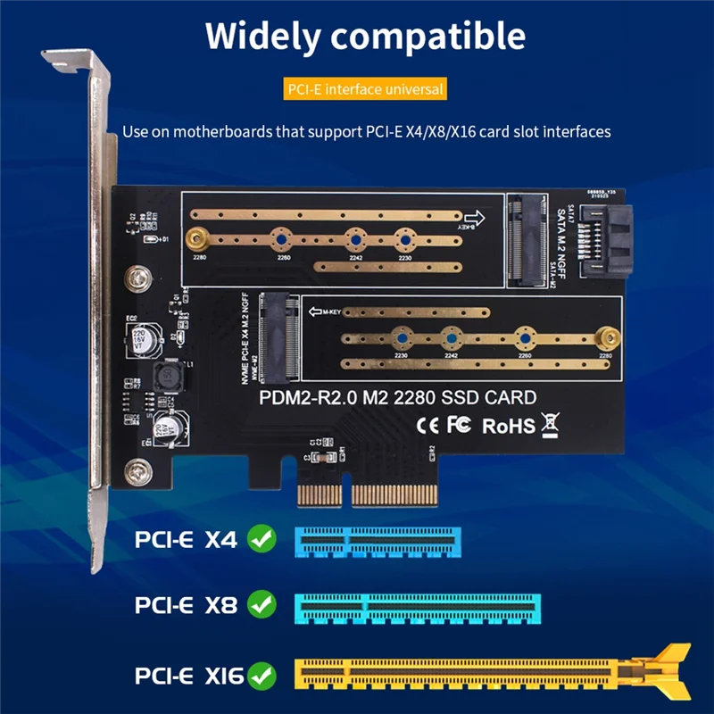 PCIE Adapter Board Dual M.2 NVME to Pcie 4X M2 SSD Adapter B/M Key Support PCI Express 3.0 2230-2280 Hard Drives