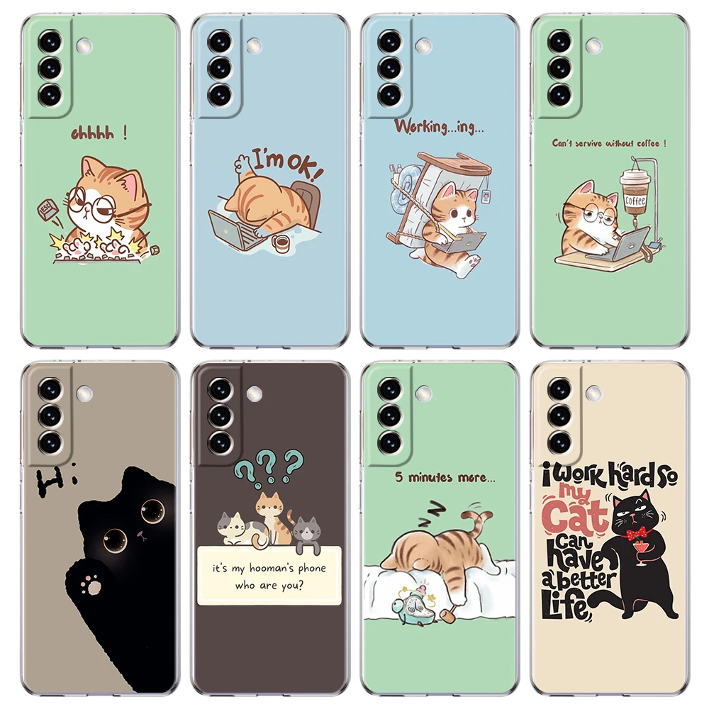 

Cartoon Funny Cat Transparent Cover for Samsung Galaxy S24 S23 S22 S20 S21 FE Ultra S24 S23 S10 S10E S9 Plus 5G Phone Case Capas
