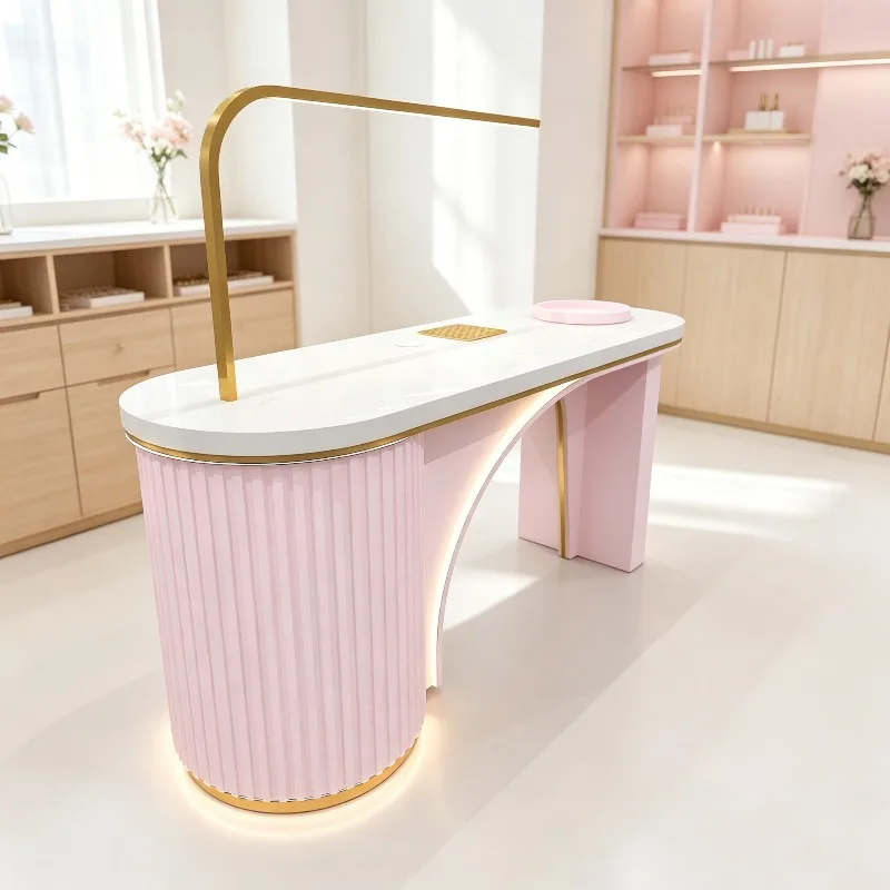 Modern Ins  Salon Furniture Single Manicure Table with Marble Top Nail Lamp Durable for Nail Bar Use